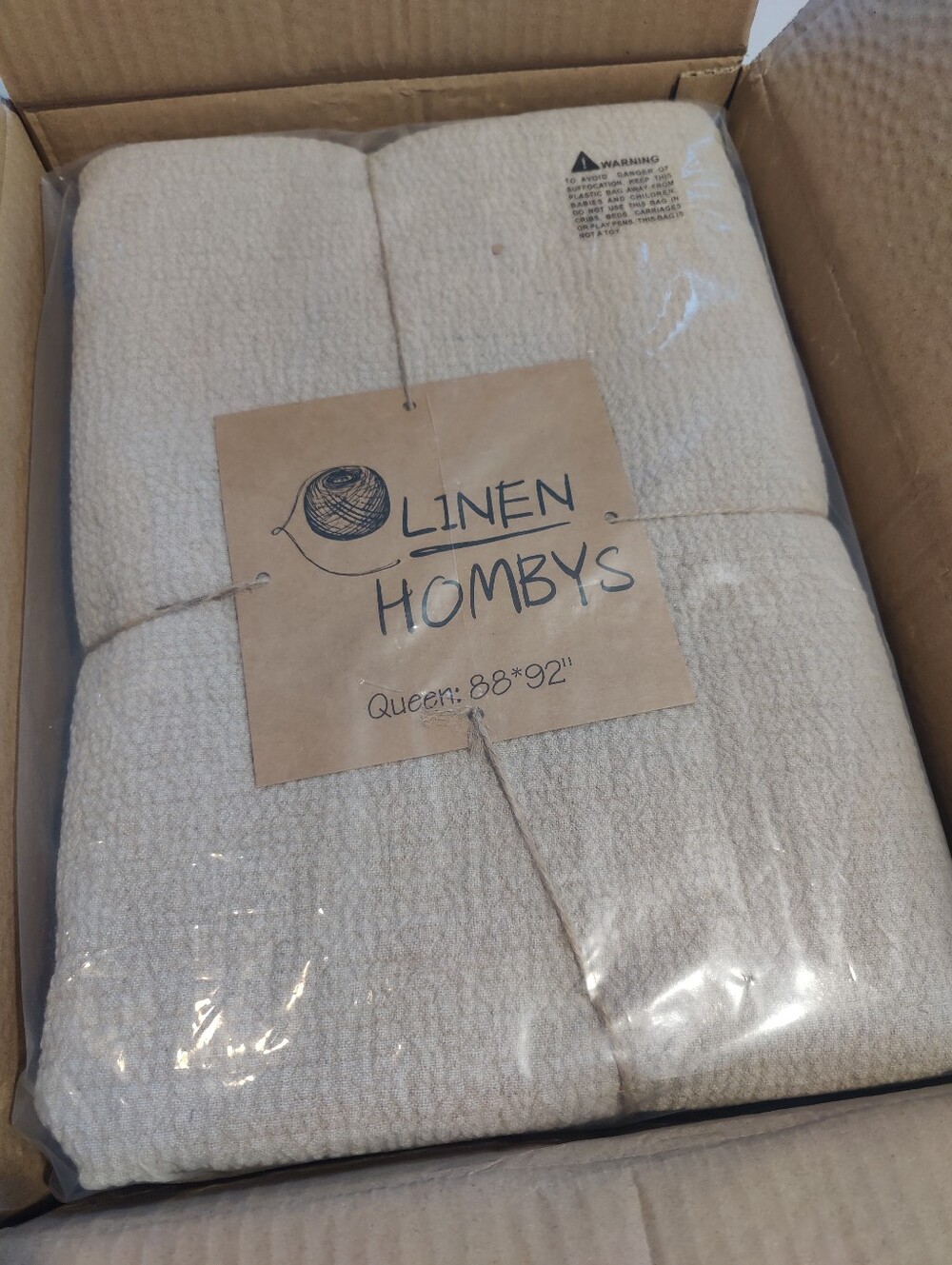 100% Natural Linen Blanket  Soft Neutral Queen - Homby Brand